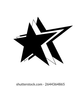 Perspective black abstract star with multiple overlapping sharp elements. Modern bold design with motion sense