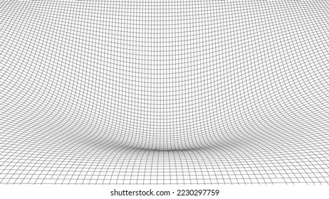 Cuadrícula negra de perspectiva sobre un fondo transparente. Ilustración vectorial distorsionada futurista. El estilo de los años 80.