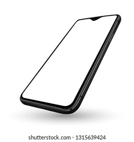 Perspective black smartphone mockup transparent screen and easy place demo on screen. Realistic smartphone vector illustration.