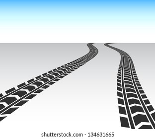 Perspective black truck tire track vector background.