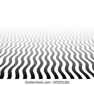 Perspective black and white background. Wavy surface. Vector illustration.