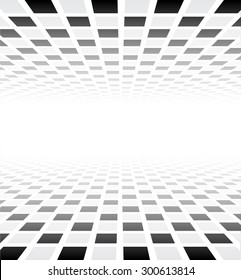 Perspective black and white grid. Checkered surface. Vector illustration.