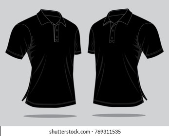 Perspective Blank Black Polo Shirt Vector For Template.