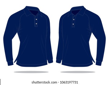 Perspective Blank Navy Blue Long Sleeve Polo Shirt Vector For Template.