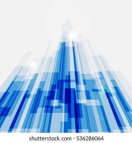 Perspective blue abstract straight lines background, stock vector