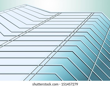 Perspective blue glass of building vector background
