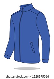 Perspective Blue Jacket With Stand Up Collar Vector For Template.