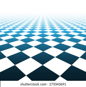 Perspective blue and white grid. Checkered surface. Vector illustration.