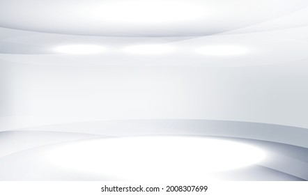 Perspective blurred white and grey background. Empty room studio texture. Blank light effect vector design.