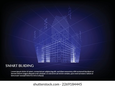 Construcción de perspectivas. Ilustración digital o de ciudad inteligente. Escena de la ciudad en papel tapiz de la ciudad nocturna, ilustración vectorial.