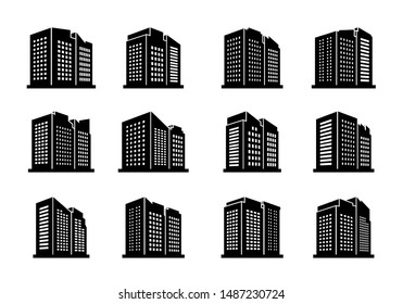 perspective building urban icon on white background, Vector company and bank collection, Black edifice and residential, Set apartment and condo illustration