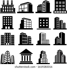 perspective building urban icon on white background, Vector company and bank collection, Black edifice and residential, Set apartment and condo illustration