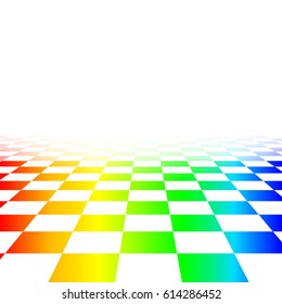 Perspective Chess Background in Rainbow Color. Vector Illustration