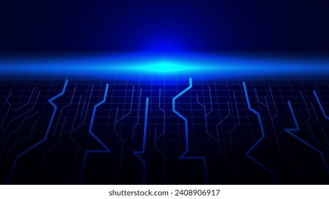 Sichtleitungen mit Gitter. Futuristische Technologie, digitale Daten und modernes Kommunikationskonzept auf dunkelblauem Hintergrund. Vektorgrafik.