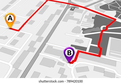 Perspective city map GPS service concept. 3d city map route template design.