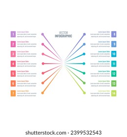 perspective colorful lines informational template. fourteen steps infographic template. annual report, web, education, internet, magazine infographic template