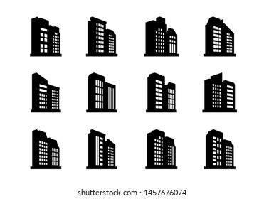 Perspective company icons set, Buildings and bank vector collection on white background, Isolated edifice and office illustration
