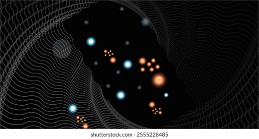 Perspective curved globe. White grid rounded lines on black background. Design for technology, network, illustration, construction, and digital data visualization.