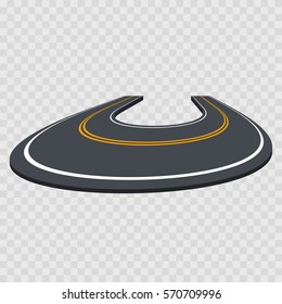 Perspective Curved Turning Road on a Transparent Background for Web, App and Game. Vector illustration