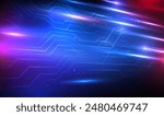 Perspective Cyber Sci Fi circuit technology background. Abstract 3D futuristic circuit lines movement motion for advertising and game. Glowing binary code. Digital innovation tech. Sci fi Vector EPS10