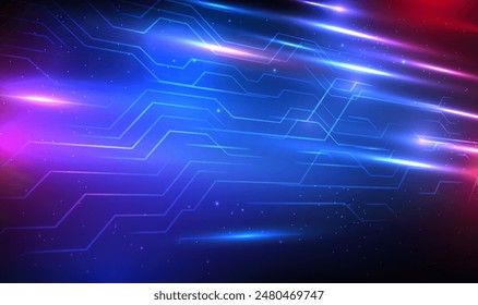 Perspective Cyber Sci Fi circuit technology background. Abstract 3D futuristic circuit lines movement motion for advertising and game. Glowing binary code. Digital innovation tech. Sci fi Vector EPS10