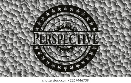 Emblema oscuro de perspectiva con fondo de burbujas. Retro. Ilustración vectorial. Detallado. 