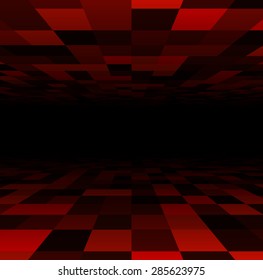 Perspective dark grid. Checkered surface. Vector illustration.
