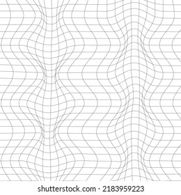 Perspective distorted white grid. Digital background with wireframe wave. Vector curve surface.