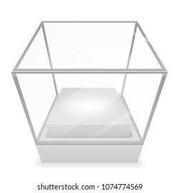 Perspective distortion showcase glass box isometric isolated 3d realistic mockup shop design vector illustration