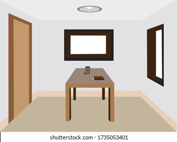 Perspective drawings of a room with windows and table