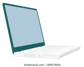 Perspective Front side view of a Modern Laptop open 115 degree vector illustration blank empty screen visible