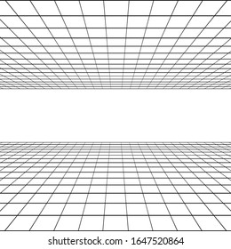 Perspective graphic grid in linear style. Black silhouette on a white background. flat vector illustration