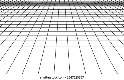 Cuadrícula gráfica de perspectiva en estilo lineal. Silueta negra sobre fondo blanco. ilustración vectorial plana