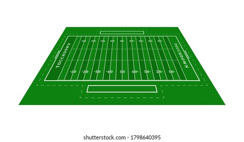 Perspective green american football field. View from above. Rugby field with line template. Vector illustration stadium.