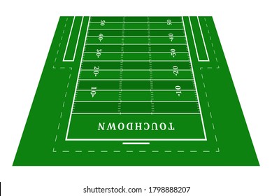 Perspective green american football half field. View from front. Rugby field with line template. Vector illustration stadium.