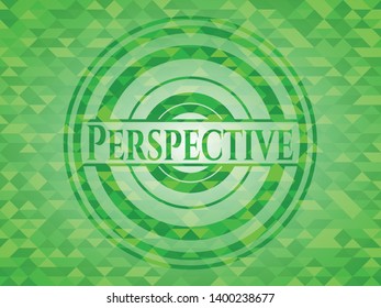 Perspective green emblem with triangle mosaic background. Vector Illustration. Detailed.