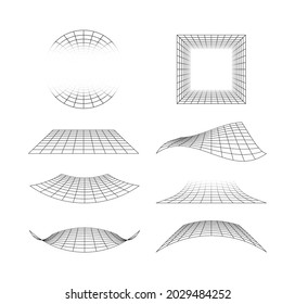 Cuadrícula de perspectiva. 3d superficie de línea de las baldosas del suelo horizonte formas geométricas garish vector plantilla de cuadrícula estilizada