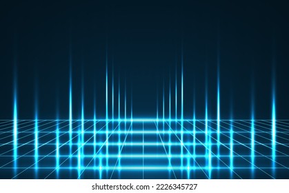 Perspective grid. Abstract wireframe landscape