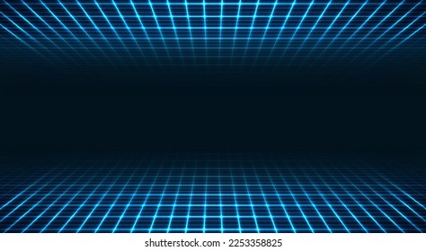 Perspective grid. Abstract wireframe landscape