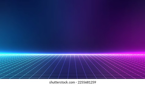 Perspective grid. Abstract wireframe landscape