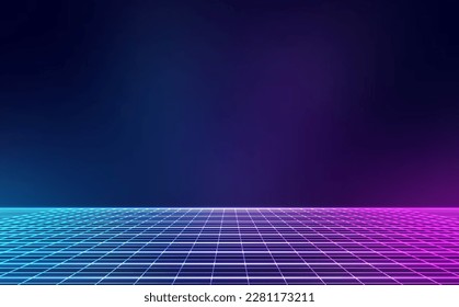 Perspective grid. Abstract wireframe landscape