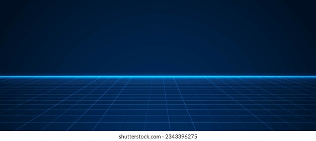 Perspective grid. Abstract wireframe landscape background