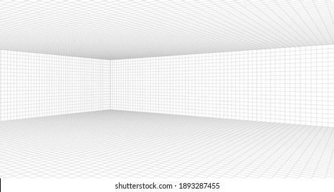 Perspective grid background 3d Vector illustration. Interior design Model projection background template. Line one point perspective