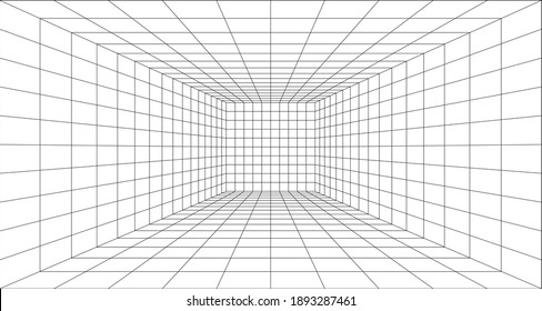 Perspective grid background 3d Vector illustration. Interior design Model projection background template. Line one point perspective