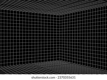 Perspective grid background. 3d Vector illustration. Interior design Model projection background template. Line one point perspective