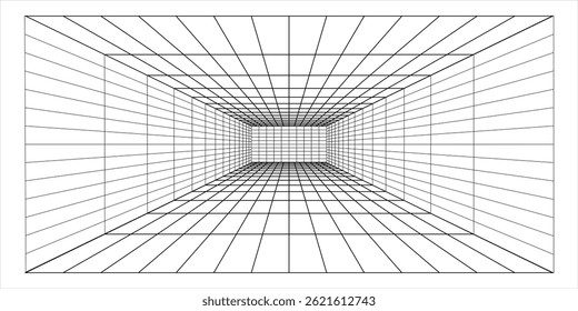 Ilustração do vetor 3d do plano de fundo da grade de perspectiva. Modelo de fundo de projeção modelo. Perspectiva de um ponto da linha