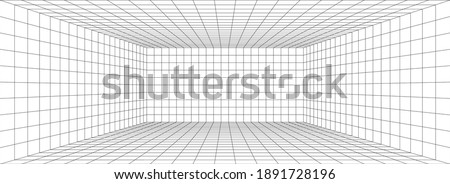 Perspective grid background. 3d Vector illustration. Interior design Model projection background template. Line one point perspective