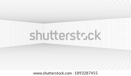 Perspective grid background 3d Vector illustration. Interior design Model projection background template. Line one point perspective