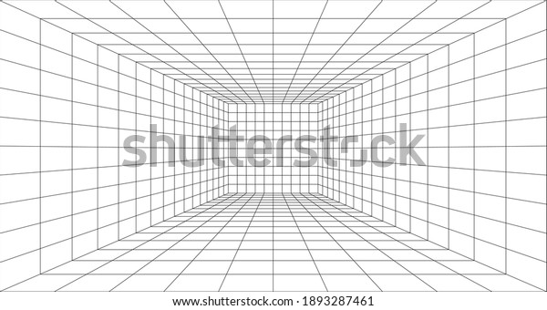 Perspective grid background 3d Vector\
illustration. Interior design Model projection background template.\
Line one point\
perspective
