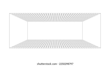 Sichtbarer Gitterhintergrund. Wireframe-Raum oder Box neu einstellen. Design-Element.